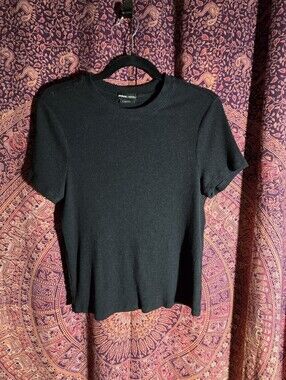 Prana Black Ribbed Short Sleeve Crew Tee